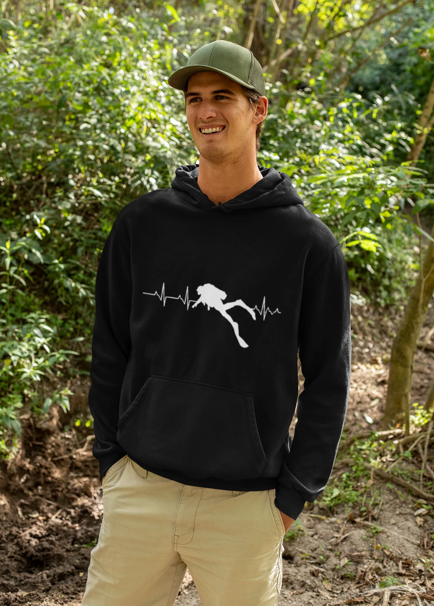 Scuba diving Hoodie for Men | Scuba Dive Heart Beat