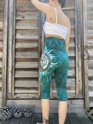 Teal Tree of Life Batik CAPRI Yoga Pants - Size Small ONLY