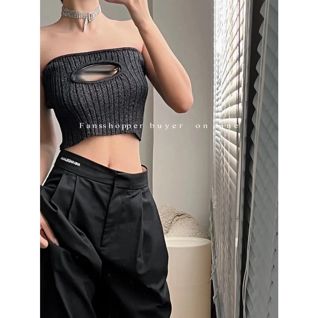 Uniwim Sexy Hollow Out Tube Top Standard Yarn Knitted Crop Top Women Out Wear Tank Top