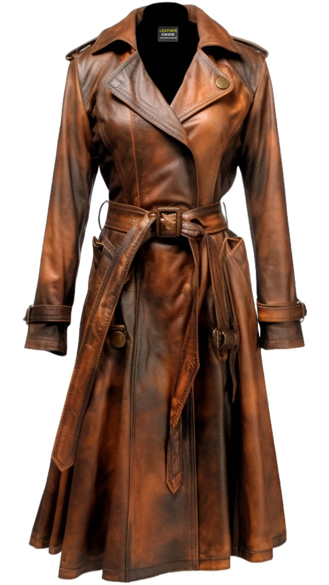 Vintage Brown Women Leather Long Coat