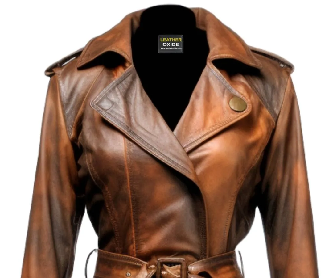 Vintage Brown Women Leather Long Coat