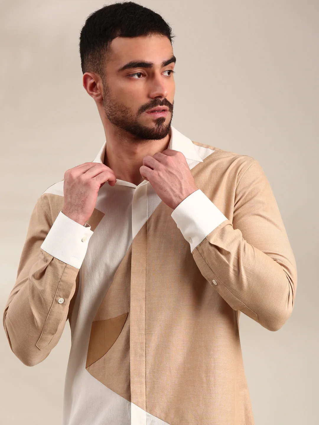 White & Beige Cotton Shirt