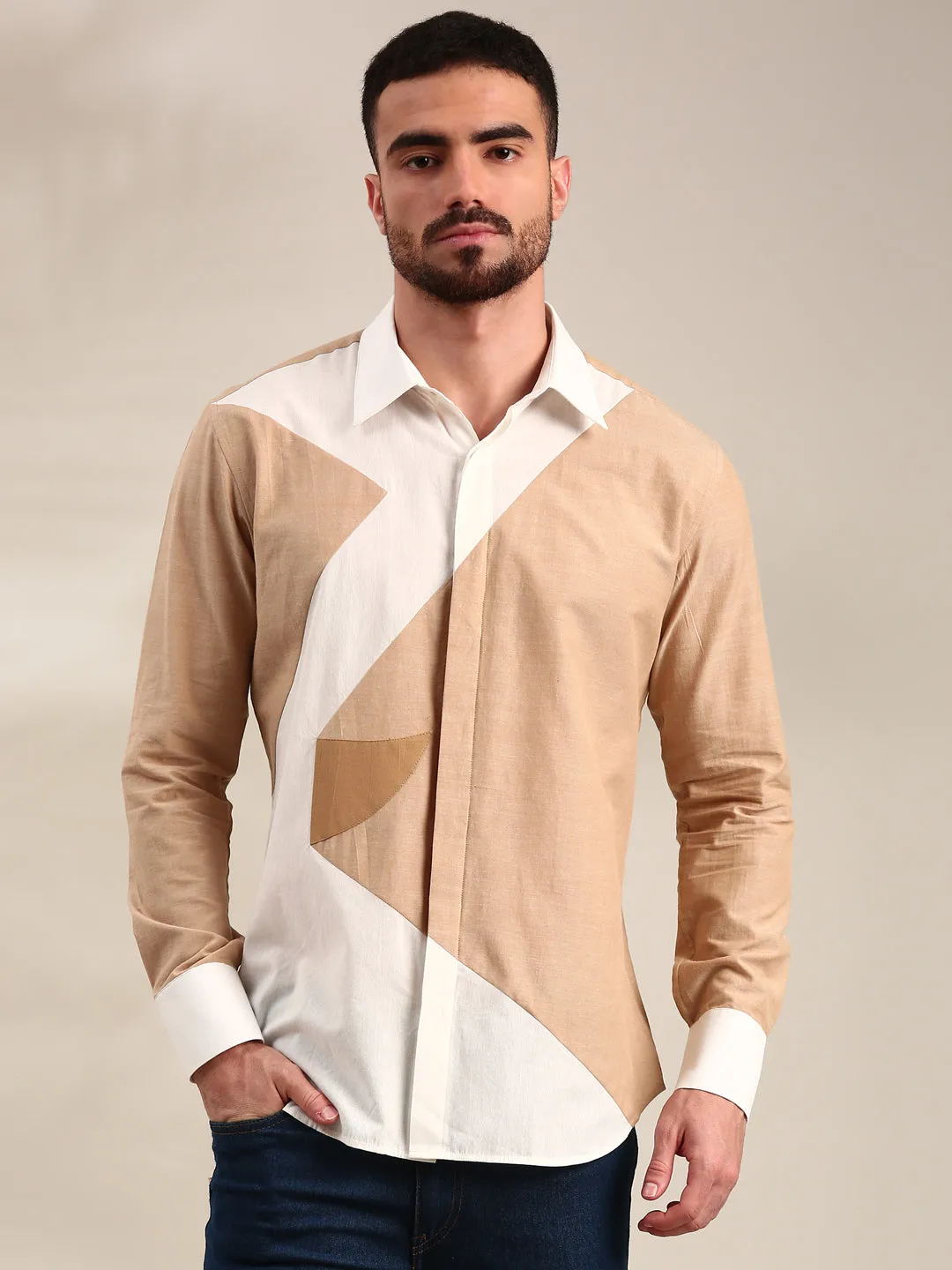 White & Beige Cotton Shirt