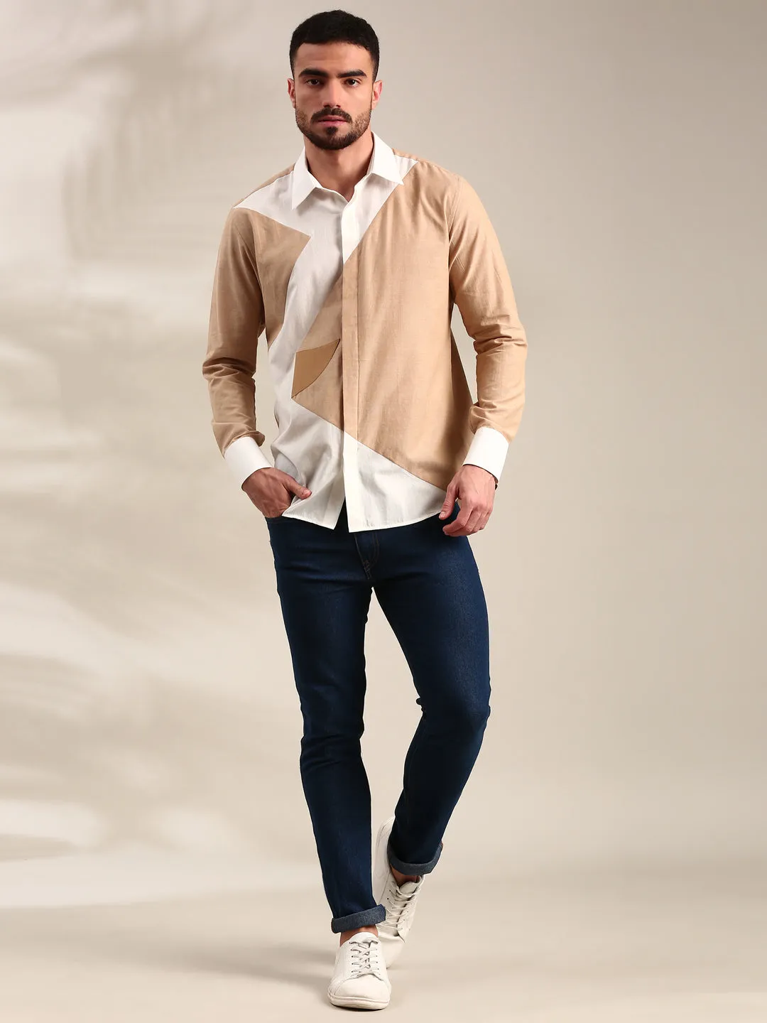 White & Beige Cotton Shirt