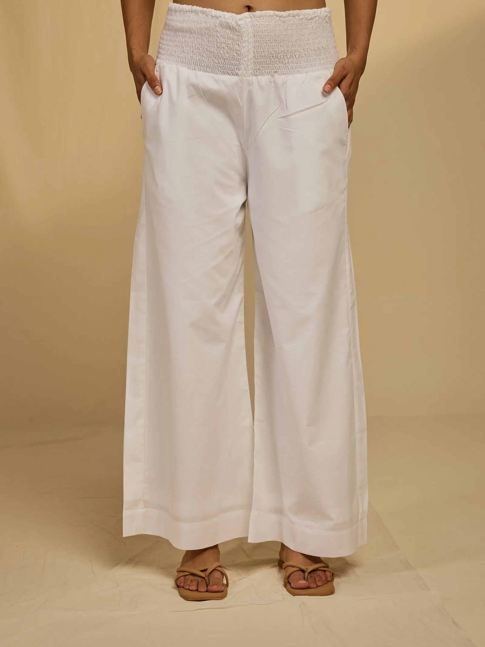 White Wide Leg Cotton Pant