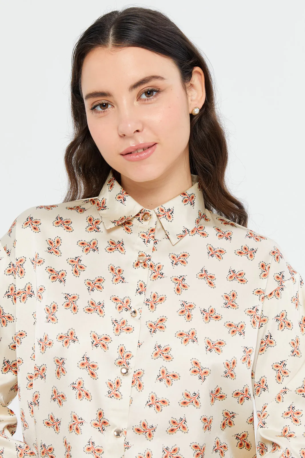 Women Assorted Allover Printed Satin Shirt