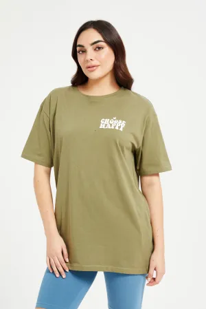 Women Green Oversize Printed T-Shirt