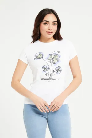 Women White Floral Printed T-Shirt